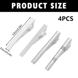 Bekecidi 4 PCS Tie Clips for Men, Sliver Tie Clip Long Styles Tie Bar Clip Necktie Tie Bar Pinch Clips Tie Pins for Men Business Wedding Anniversary Suit Accessories