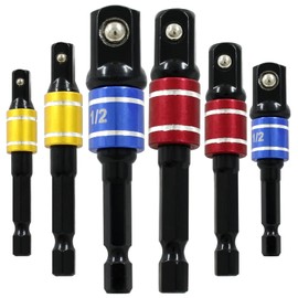 Hitefu 6PCS Impact Grade Socket Adapter Set, 1/4" 3/8" 1/2" Universal Drill Bit Socket Adapter for Impact Driver, Hex Shank Drill Adapters Driver Extension Screwdriver Drill Attachment