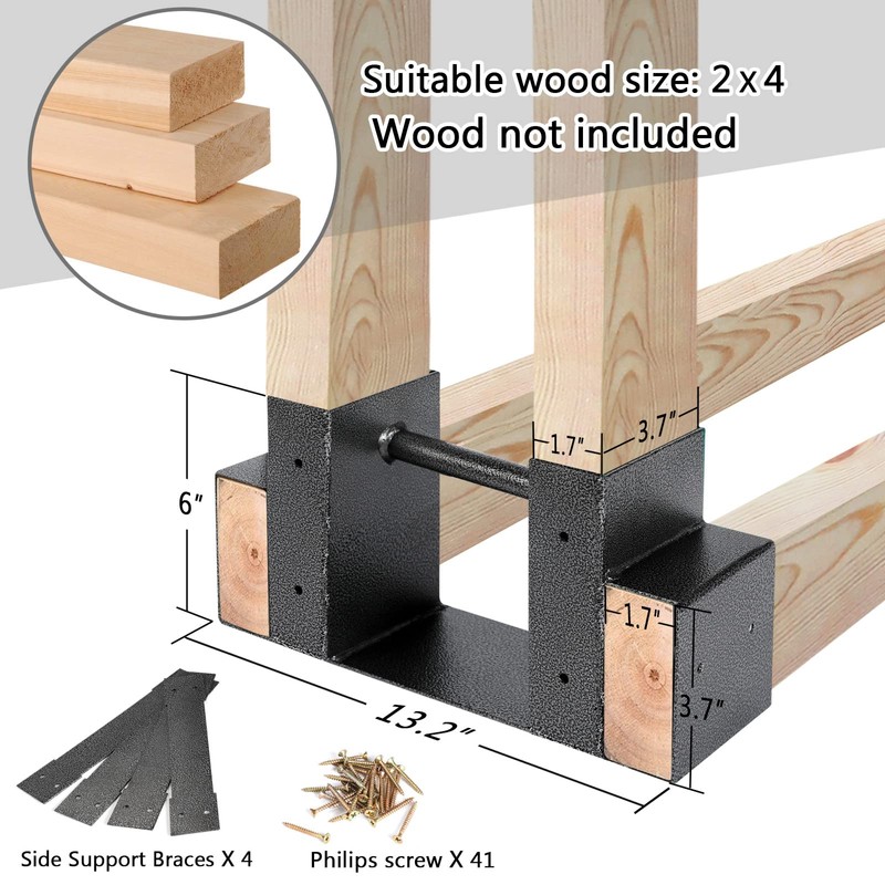 MOFEEZ Outdoor Firewood Log Storage Rack 2x4 Bracket Kit, Fireplace