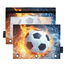 Water and Fire Football Pencil Pouch for 3 Ring Binder 2 Pack Clear Window Pencil Bags with Zipper Pencil Case for School Class Office College Supplies