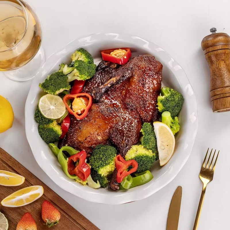 TAMUME Ceramic Pie Pan with Wavy Edge for Perfect Pastries,