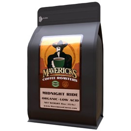 Midnight Ride Blend | 90% Less Acid | Low Acid Coffee 100% Organic ingredients| Bold Roast - - Whole Bean 1lb