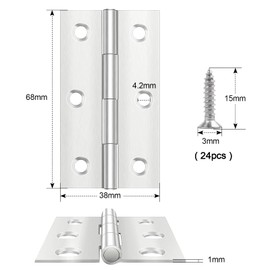 Yeepeo 4 Pcs Door Hinges 68mm × 38mm, Stainless Steel Hinges for Wood, Butt Hinges for Internal External Doors with 24 Pcs Screws for Gate, Windows, Closet, Drawer, Boxes