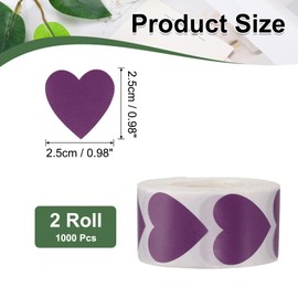 PATIKIL 1 x 1 Inch Heart Stickers Roll, 2 Roll/1000 Pcs Stickers for Small Business Paper Self-Adhesive Gift Labels for Gift Wrapping Party Favor Tags Bags, Purple