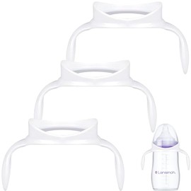 CHUBBIEE Baby Bottle Handles for Lansinoh 5oz & 8oz Bottles, Ergonomic Non-Slip Grips, BPA-Free PP Trainer Accessories, White, 3-Pack