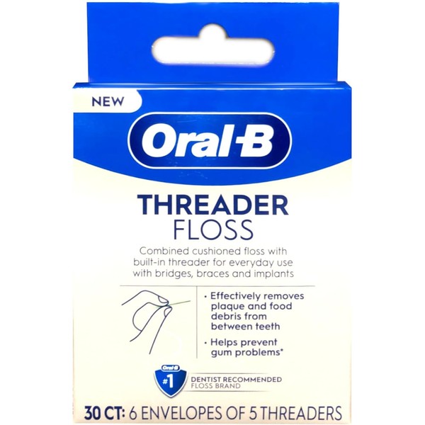 Oral-B Threader Floss, 30-Count: 6 envelopes of 5 threaders (Value