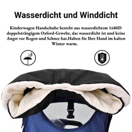 Hand Warmer Pram, Universal Size Hand Warmer for Prams, Buggies (Black) Pram Muff with Warm Flannel, Gloves Hand Muff for Waterproof and Windproof, Keeps Hands Nice and Warm in Winter