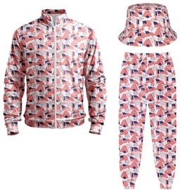 ifamawlea usa flag America Mens Tracksuits Set，Casual Athletic Zipper Sweatsuit Retro Jogging Suit Sets with bucket hat XL