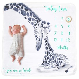 Baby Monthly Milestone Blanket Girl & Boy - Includes Milestone Cards & Wooden Ring Marker - Monthly Fleece Blanket, Eco-Friendly Teether Marker, Card Set
