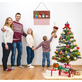 WaaHome Christmas Advent Calendar Welcome Sign 2024-7''x14.6'' Gnome Christmas Hanging Decorations Candy Canes Christmas Countdown Calender for Kids Christmas Home Wall Indoor Decor