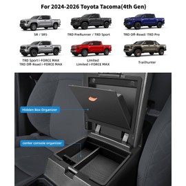 LANGBEAN Center Console Organizer for 2024 2025 2026 Toyota Tacoma (4th Gen), Armrest Organizer, Door Side Organizer & Gear Shift Tray, 2024-2026 Toyota Tacoma Interior Accessories 4-Piece Set