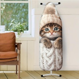 Nuxovilar Cute Kitten in Knitted Outfit Ironing Board Cover, 15×54inch, This Cover Fits Most Standard Boards, Dust - Proof Ironing Accessory for Home Decoration