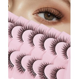 Natural Lashes Cat Eye Lashes 13mm Clear Band False Eyelashes Wispy Eyelashes Natural Look 3D Strip Lashes Soft faux Mink Eyelashes Pack 7 Pairs