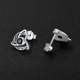 Viking Earrings for Men Women 925 Sterling Silver Black Celtic Stud Earrings Small Nordic Viking Runes Stud Earrings for Men Women, Sterling Silver