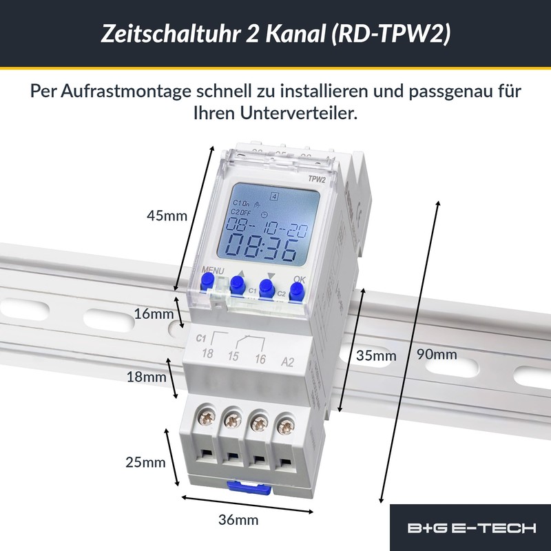 Digital 2 Channel Timer [TPW2] for DIN Rail for Installation