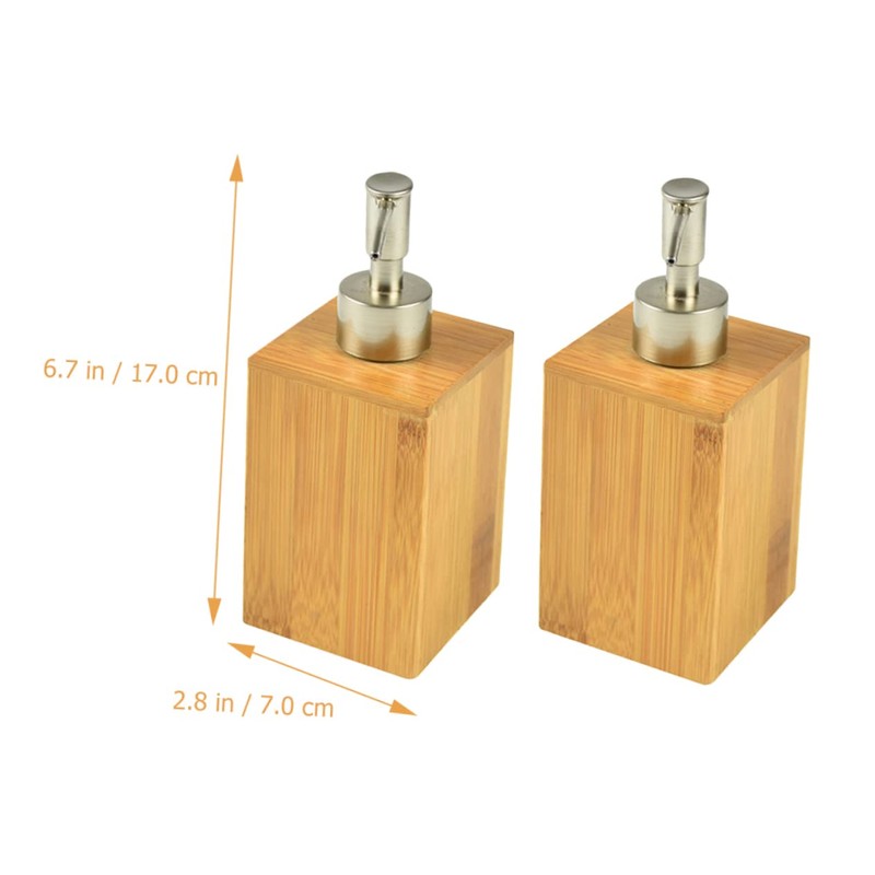 Alipis Bamboo Stainless Steel Pump Bottles 2 Pcs Refillable Soap