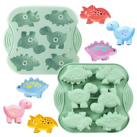 Spmarkt 2-Pack Dinosaur Silicone Mold, Multi-Purpose Jello Molds for Kids, Dinosaur Baking & Crafting Tool for Chocolate, Candy, Jello, Ice Cubes