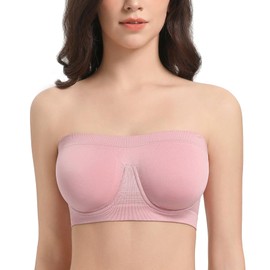 Lemorosy Women's Invisible Seamless Non-Padded Underwire Bandeau Multiway T-Shirt Bra (XL, Pink)