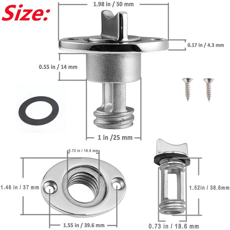 2PCS Marine Stainless Steel 316 Boat Oval Garboard Drain Plug