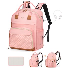 Tonyeee Diaper Bag Backpack - Extra Large Diaper Bag for 2 Kids Twin, Travel Baby Bags for Mom Dad 25-37L Expandable with Changing Pad Earphone Hole, Solid Pink