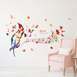 ufengke Wall Sticker Notes in Colours with Colourful Feather, Birds & Butterflies Wall Sticker Decorative Removable DIY Vinyl Wall Stickers for Fainroom Bedroom