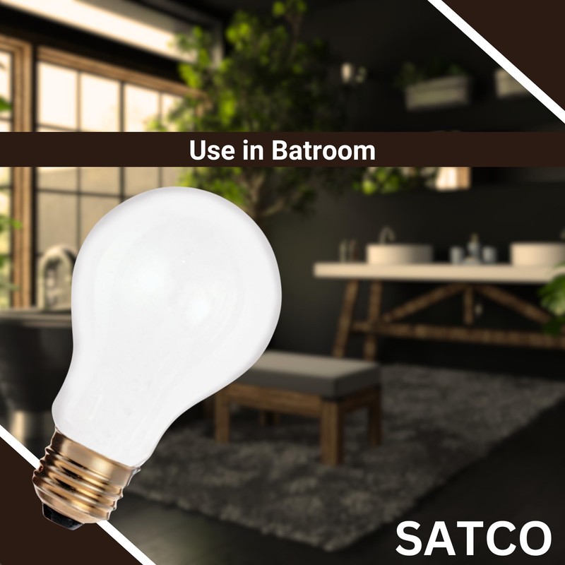 Satco S3950 A19 Incandescent Bulb, 25W, 130V, Frosted Finish, 180