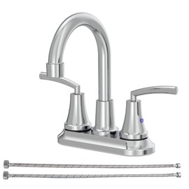 RKF 4 inch Chrome Polished Bathroom Sink Faucet 2-Handle Centerset Bathroom Faucet with Drain 360 Swivel Spout Bathroom Vanity Sink Faucet Bathroom Basin Lavatory Mixer Tap RKF2011B23-CP