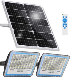 Gebosun 2 Pack 100W Solar Flood Light Outdoor, 13000LM 6000K LED Solar Security Light, IP67 Waterproof Dusk to Dawn Solar Light with Remote Control, Bright Solar Yard Light for Garden Farm