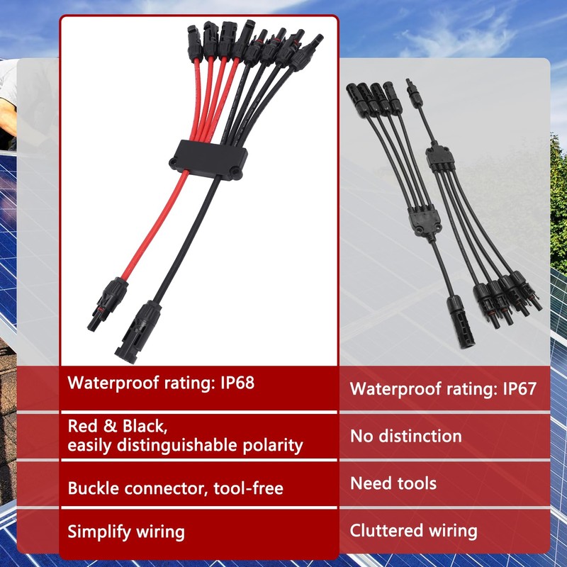 IFYKIM Solar Parallel Connectors for 2-3-4 Solar Panels, Tool-Free MC4