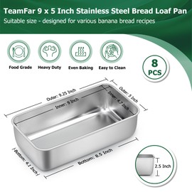 TeamFar Loaf Pans for Baking, 9 x 5 Inch Stainless Steel Loaf Bread Pans