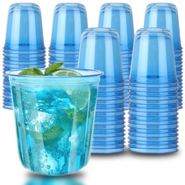 Xuelimei 100pcs 12oz Disposable Stemless Glasses,PET Disposable Drinking Cups,Cold Party Clear Plastic Wine Glasses for Parties Birthday,Wedding,Meeting,Christmas Party Supplies. (Blue)