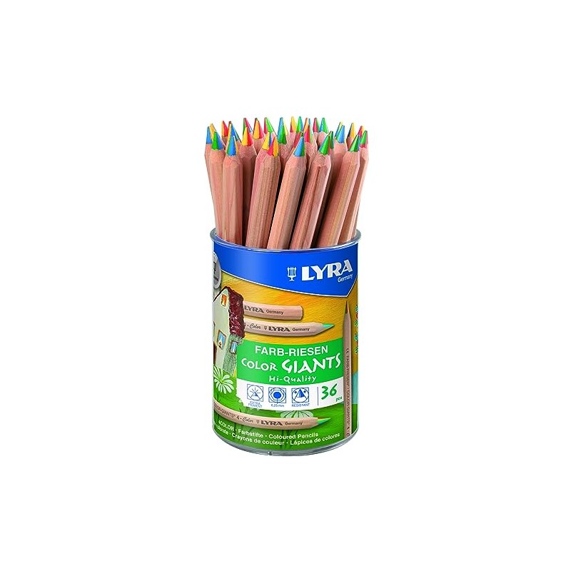 LYRA Farb-Riesen 4-Colour Round Tin with 36 4-Colour Pencils, Assorted,