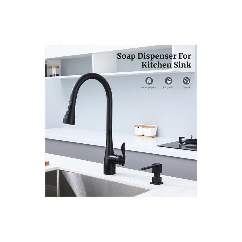 Sink Soap Dispenser for Kitchen Sink (Matte Black), All Brass