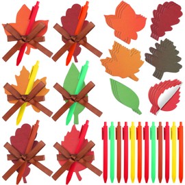 Geyee 24 Pack Fall Leaves Sticky Notepad Set with Pen for Kids Bulk Autumn Leaf Shaped Sticky Note with Pen Ribbons Self Stick Note for Thanksgiving School Office Appreciation Gifts (Fall Leaves)