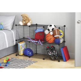 Whitmor Storage Cubes - Stackable Interlocking Wire Shelves -Black (Set of 4)