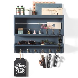 Innovation Key and Mail Holder for Wall, Key Holder Wall Mount, Mail Organizer with Hooks, Gray