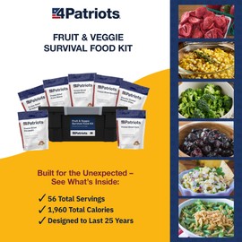 4Patriots Fruit & Veggie Food Kit 56 Servings of Shelf-Stable Fruits & Vegetables Good for 25 Years