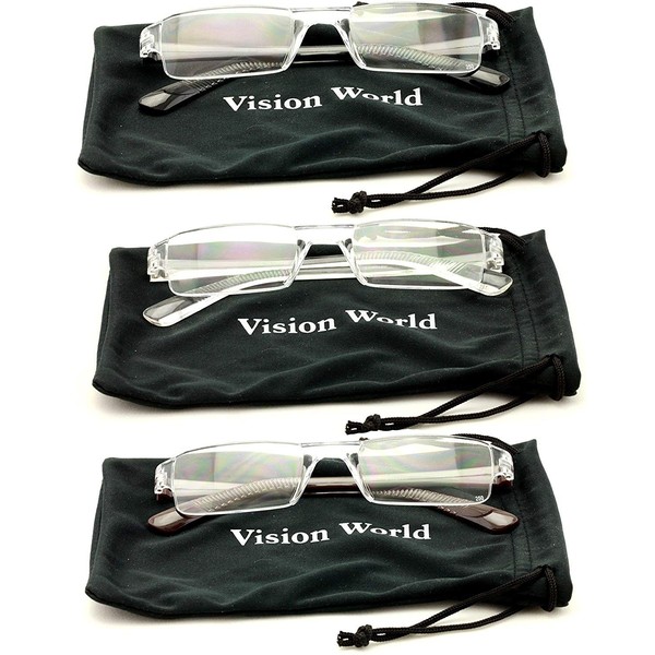 V.W.E.® 3 Pairs Rectangular Super Lightweight - Comfortable Readers Magnification (3 pairs (clear/brown/black), 1.00)