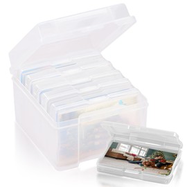 Photo Storage Box, Photo Storage Box, 4 x 6 Photo Organiser Made of Plastic, Photo Holder, Transparent Photo Organiser, Plastic Photo Storage Box, Plastic Picture Holder, 6 Compartments, Labels