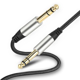 Tavsou Pack of 2 TRS Instrument Cable 1/4 Inch Straight 6.35mm Male Jack Nylon Braided Studio Cord (5M)