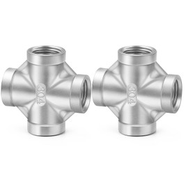 ChillWaves 304 Stainless Steel Pipe Fitting, 4 Way Cross 1/2" x 1/2" x 1/2" x 1/2" NPT Female Thread Adapter(2-PACK)