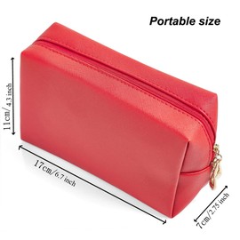 PU Leather Cosmetic Bag for Women Minimalism Makeup Bag for Daily Use Portable Storage Purse Small Neat Cosmetic Pouch Water-Resistant Toiletry Bag for Travel (RED)