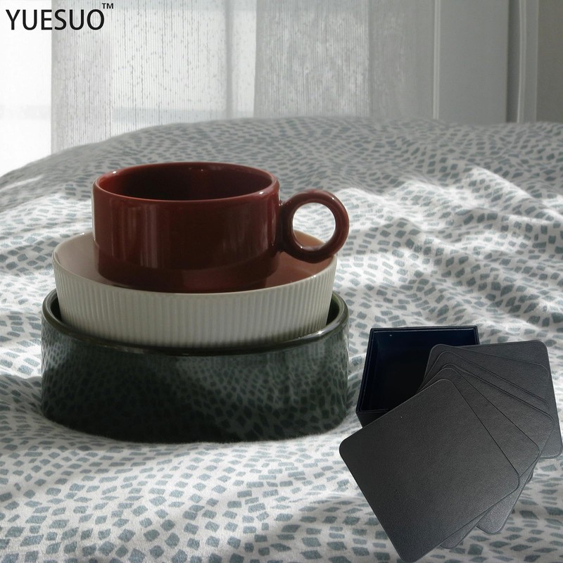 YUESUO Double-Sided Leather Coasters Set of 6 Pieces, Round Coasters