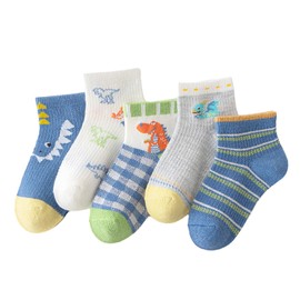 JUPSK 5 Pairs Dinosaur Boys Socks, Sport Ankle Athletic Socks Breathable Thin Mesh Summer Socks Low Cut Socks for Infants Toddlers Kids 1-8 Years Old