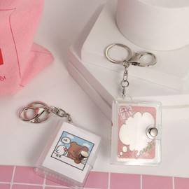 Pokinge 4pcs Mini Small Photo Album with Keychain,20 Pockets Postcards Collection Card Holder Photo Storage,Portable Cards Book Cute Keyring Albums Pendant