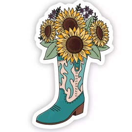 Big Moods Cowboy Boot Flower Bouquet Western Vinyl Sticker