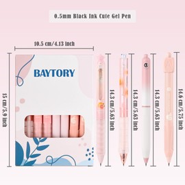 BAYTORY 8Pcs Cute Stationery Gel Pens, Retractable Fine Point Pen, 0.5mm Quick-dry Black Ink, Smooth Writing No Bleed for Journaling (Pink Pen Shafts)