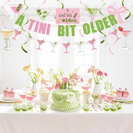 YINGLUBEN 8PCS A Tini Bit Older Banner Set, A Tiny Bit Older Birthday Party Hanging Swirl Decorations, Espresso Martini Themed Birthday Party Decorations for Martini Birthday Party Supplies