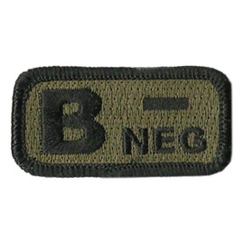 Tactical Blood Type Patches - Type B Negative - 2"x1" (Olive Drab)