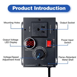 HARMNEE AC Motor Speed Controller 110-120V / 10A Rated / 15A Max, Fan Speed Control AC Electronic Voltage Regulator with Black-Coated Matt Metal Shell & Voltage LED Display Screen